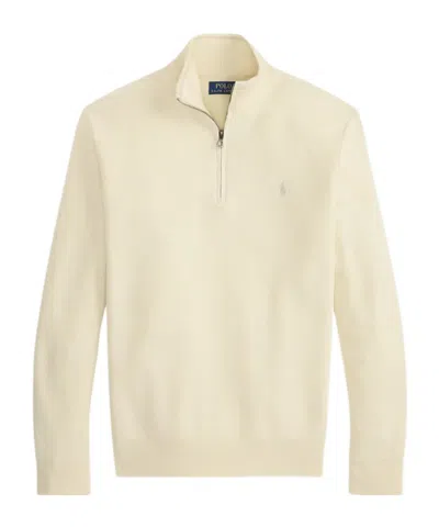Polo Ralph Lauren Mesh-knit Quarter-zip Sweater In Neutral
