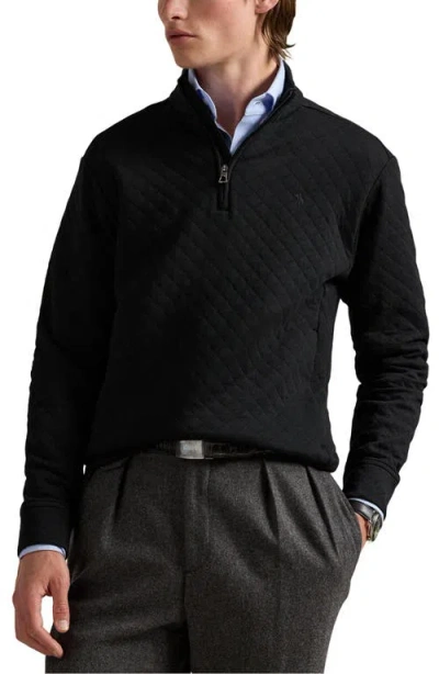 Polo Ralph Lauren Micro Quilted Cotton Quarter Zip Pullover In Black