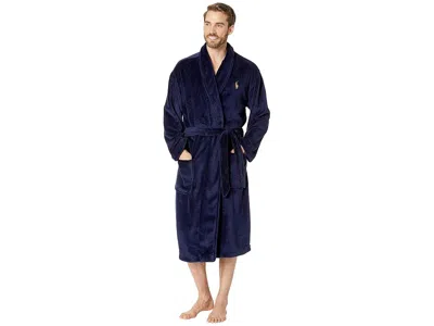 Polo Ralph Lauren Microfiber Plush Long Sleeve Shawl Collar Robe Men's Robe Cruise Navy/basic Gold Pony Print: Sm-md,  In Blue