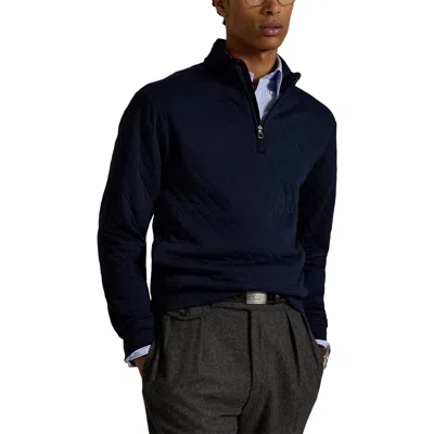 Polo Ralph Lauren Microquilted Double Knit Quarter Zip Pullover In Blue