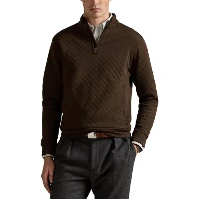 Polo Ralph Lauren Microquilted Double Knit Quarter Zip Pullover In Brown