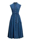 Polo Ralph Lauren Womens Indigo Belted Sleeveless Denim Midi Dress