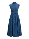 Polo Ralph Lauren Womens Indigo Belted Sleeveless Denim Midi Dress