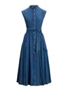 Polo Ralph Lauren Womens Indigo Belted Sleeveless Denim Midi Dress In Blue
