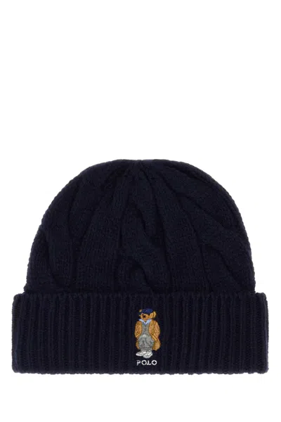 Polo Ralph Lauren Blue Polo Bear Wool Blend Beanie In Black