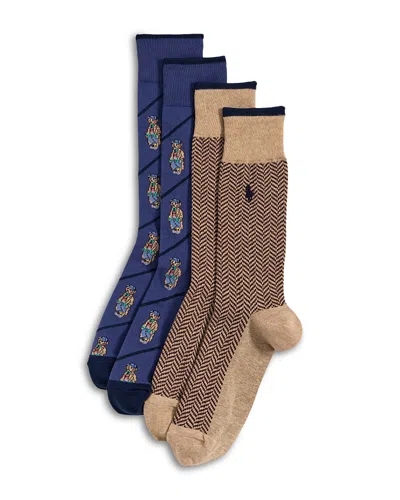 Polo Ralph Lauren Mini Bear & Glen Plaid Slack Socks, Pack Of 2 In Multi