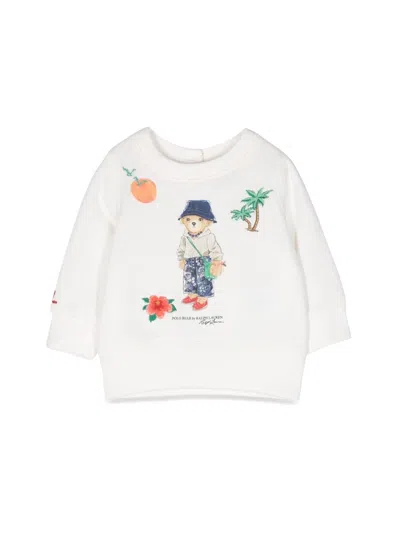 Polo Ralph Lauren Mini Bear Crewneck Sweatshirt For Girls In White