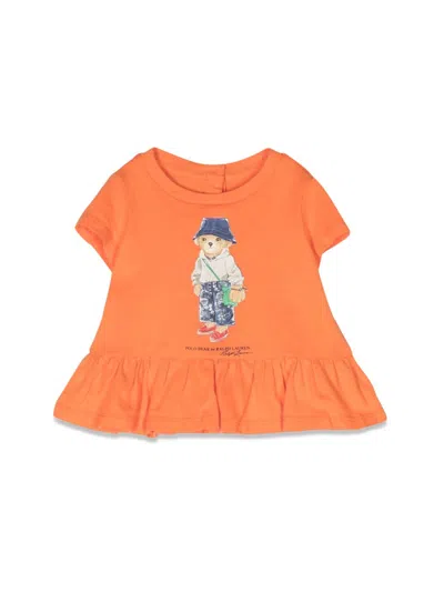 Polo Ralph Lauren Mini Bear Graphic T-shirt For Baby Girls In Orange