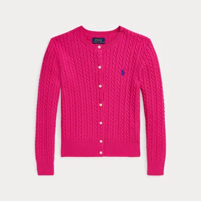 Polo Ralph Lauren Kids' Mini-cable Cotton Cardigan In Belmont Pink/ White