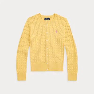 Polo Ralph Lauren Mini-cable Cotton Cardigan In Corn Yellowl/laguna Pink