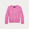 Polo Ralph Lauren Kids' Mini-cable Cotton Cardigan In Laguna Pink/tiller Green