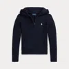 Polo Ralph Lauren Big Girls Mini-cable Cotton Full-zip Hoodie In Hunter Navy/nevis
