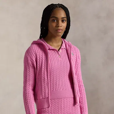 Polo Ralph Lauren Kids' Mini-cable Cotton Full-zip Hoodie In Laguna Pink