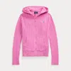 Polo Ralph Lauren Kids' Mini-cable Cotton Full-zip Hoodie In Laguna Pink/tiller Green