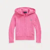 Polo Ralph Lauren Kids' Mini-cable Cotton Full-zip Hoodie In Laguna Pink/tiller Green