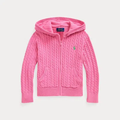 Polo Ralph Lauren Kids' Mini-cable Cotton Full-zip Hoodie In Laguna Pink/tiller Green