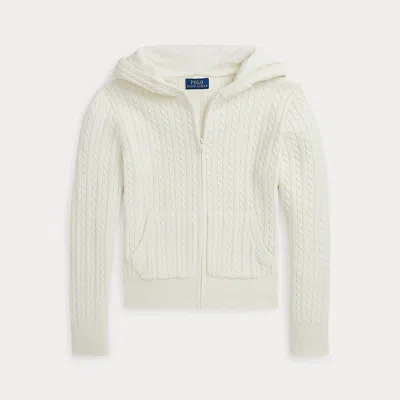 Polo Ralph Lauren Kids' Mini-cable Cotton Full-zip Hoodie In Warm White/hint Of Pink