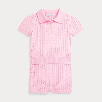 Polo Ralph Lauren Babies' Ralph Lauren Cable Cotton Polo Sweater & Shorts Set In Pink