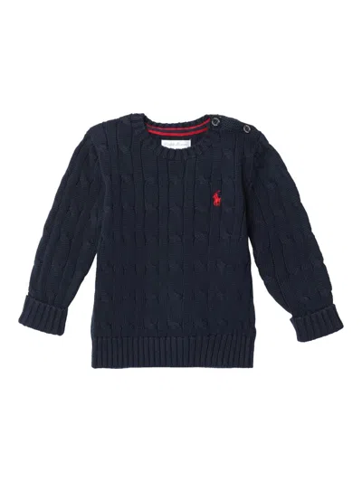 Polo Ralph Lauren Navy Blue Cable-knit Cotton Sweater In Animal Print