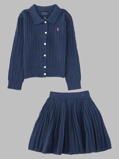 Polo Ralph Lauren Mini Cable Knit Skirt Set For Girls In Blue
