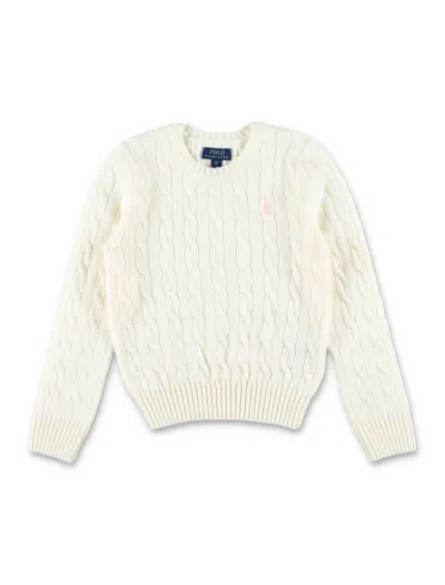 Polo Ralph Lauren Mini Cable-knit Wool & Cashmere Sweater With Embroidered Pony In Bianco