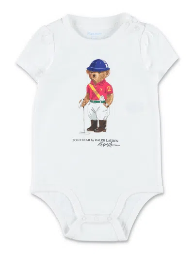 Polo Ralph Lauren Mini Cotton Bodysuit With Polo Bear In White