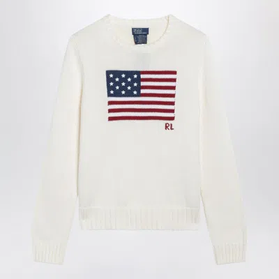 Polo Ralph Lauren Mini Flag Crewneck Long Sleeve Pullover In White