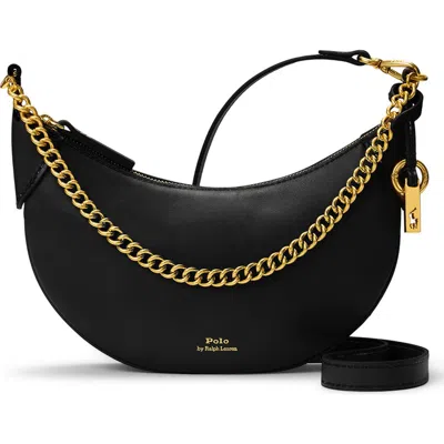 Polo Ralph Lauren Mini Polo Id Chain Leather Crossbody Bag In Black