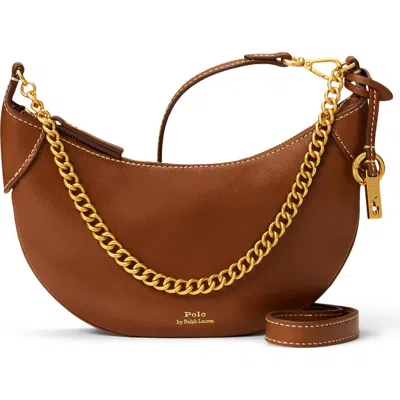 Polo Ralph Lauren Mini Polo Id Chain Leather Crossbody Bag In Brown