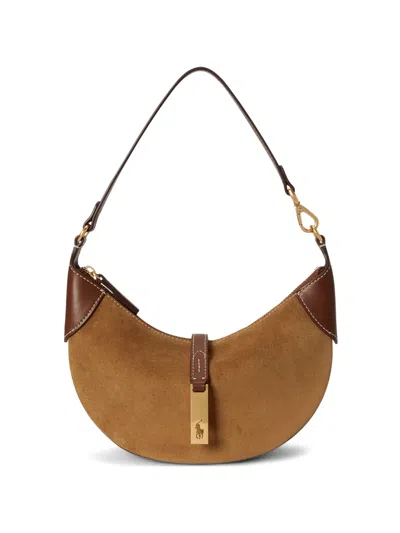 Polo Ralph Lauren Mini Polo Id Suede Shoulder Bag In Brown