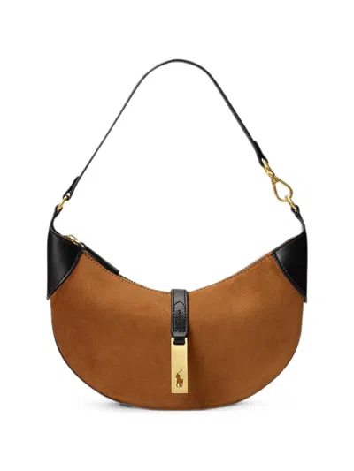 Polo Ralph Lauren Mini Polo Id Suede Shoulder Bag In Brown