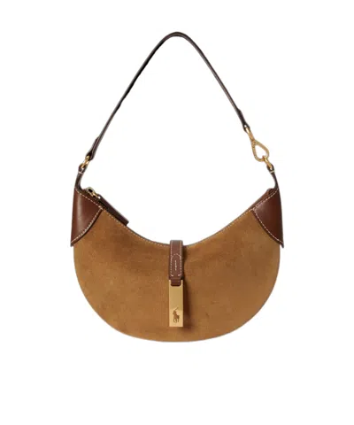 Polo Ralph Lauren Mini Polo Id Suede Shoulder Bag In Brown