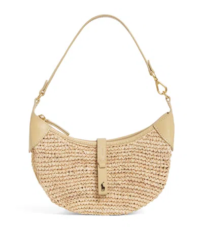 Polo Ralph Lauren Womens Natural Cashmere Polo Id Mini Raffia Shoulder Bag In Sand