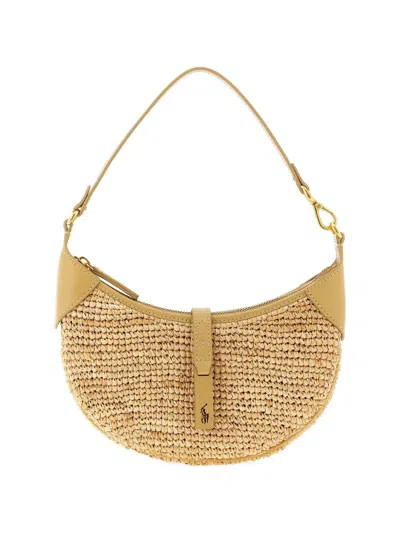 Polo Ralph Lauren Womens Natural Cashmere Polo Id Mini Raffia Shoulder Bag In Sand