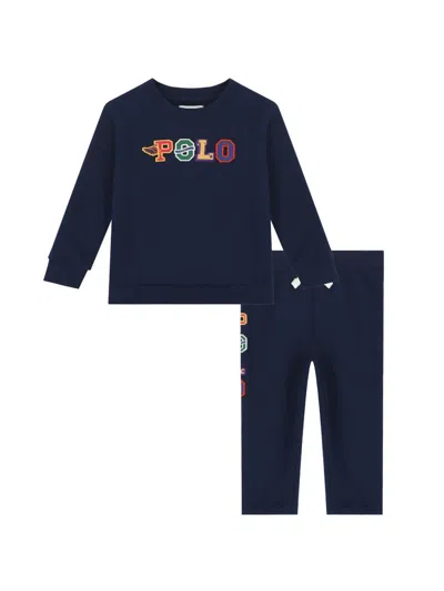 Polo Ralph Lauren Mini Set Crewneck Sweatshirt And Pants For Girls In Blue