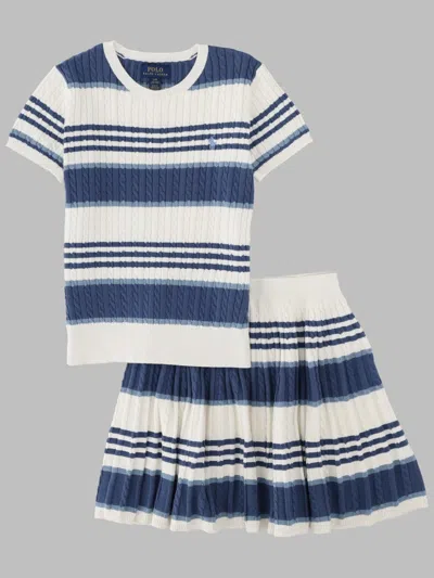 Polo Ralph Lauren Mini Skirt And Top Set For Girls In Blue
