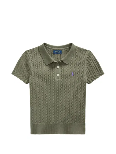 Polo Ralph Lauren Kids' Mini-cable Knitted Polo Shirt In Green