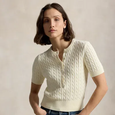 Polo Ralph Lauren Mini-cable Short-sleeve Henley Sweater In Clubhouse Cream In Neutral