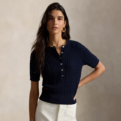 Polo Ralph Lauren Mini-cable Short-sleeve Henley Sweater In Hunter Navy