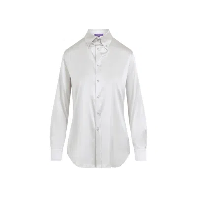 Polo Ralph Lauren Mist White Mulberry Silk Cameron Long Sleeves Button Front Shirt