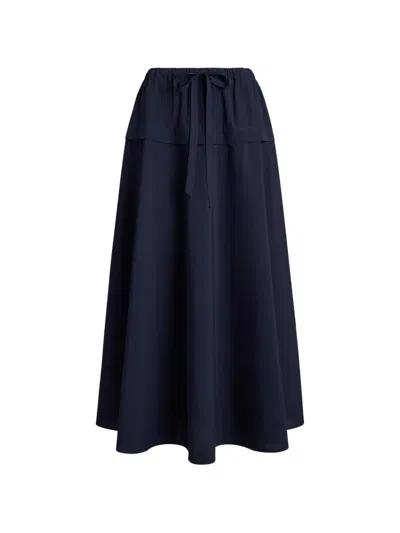 Polo Ralph Lauren Mitchell Drawstring-detail Cotton Midi Skirt In Blue