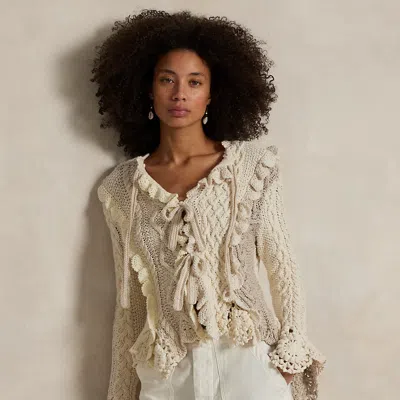 Polo Ralph Lauren Mixed-stitch Tie-front Cardigan In Cream Multi