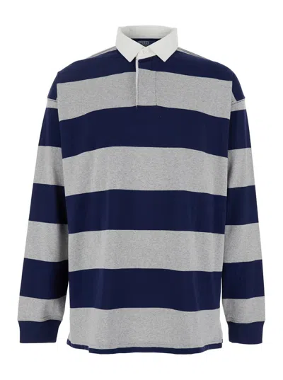 Polo Ralph Lauren Multicolor Polo Shirt With Classic Collar And All-over Striped Motif In Cotton Man In Blue