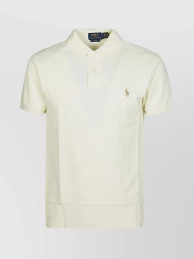 Polo Ralph Lauren Mm Polo Shirt With Short Sleeves And Ribbed Accents In Neutral