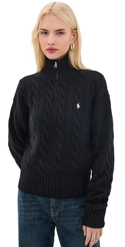 Polo Ralph Lauren Mock Neck Cable Knit Pullover Polo Black