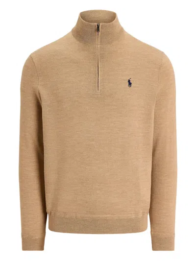 Polo Ralph Lauren Mock-neck Half-zip Sweater In Brown