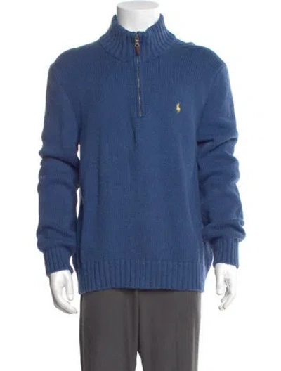 Pre-owned Polo Ralph Lauren Mock Neck Long Sleeve Cardigan In Blue