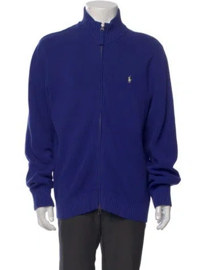 Pre-owned Polo Ralph Lauren Mock Neck Long Sleeve Cardigan In Blue