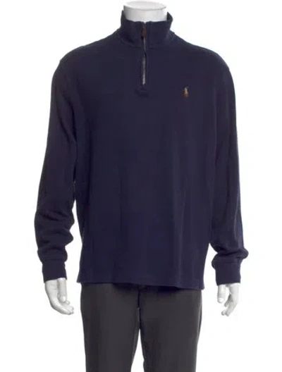 Pre-owned Polo Ralph Lauren Mock Neck Long Sleeve Polo Sweater In Blue
