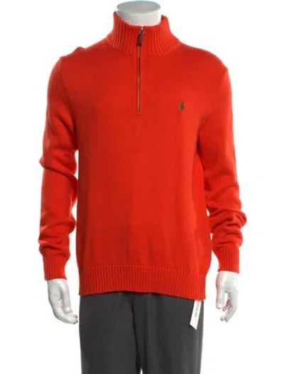Pre-owned Polo Ralph Lauren Mock Neck Long Sleeve Polo Sweater In Orange